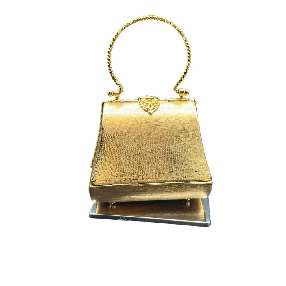 Vintage Rodo Firenze Italy Gold Metal Hard Shell Minaudiere Evening Bag 1960s